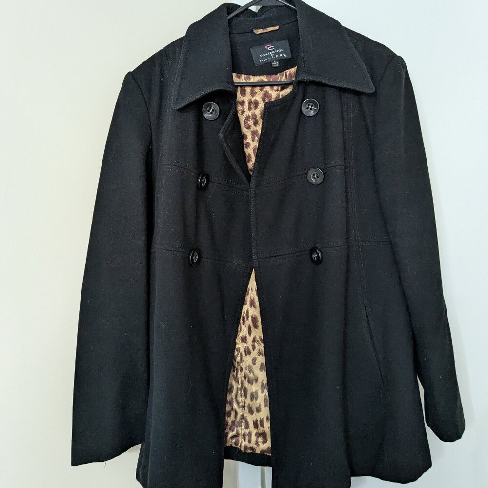 Collections by Gallery double breasted black wool pea coat